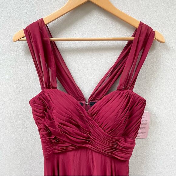 Dessy Collection Off Shoulder Draped Chiffon Maxi Dress Burgundy Women's 4 $284 - Picture 6 of 11
